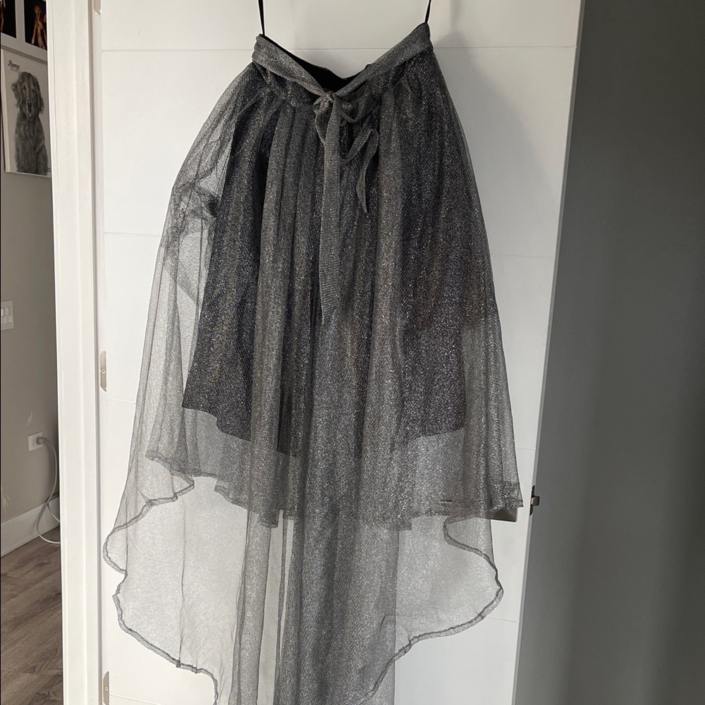 Gracia Black Sheer High-Low Skirt